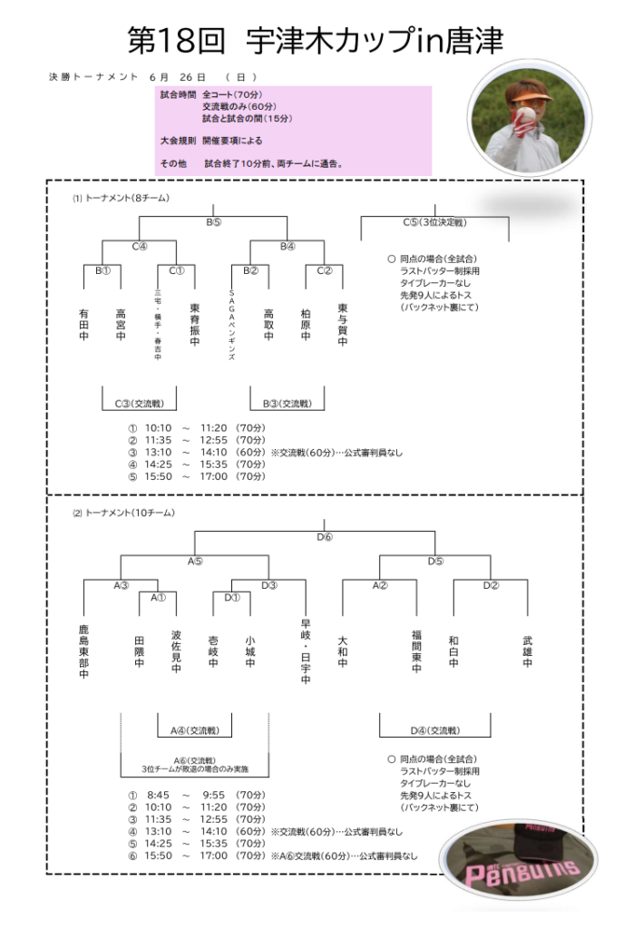 宇津木カップ　26日の組合せです