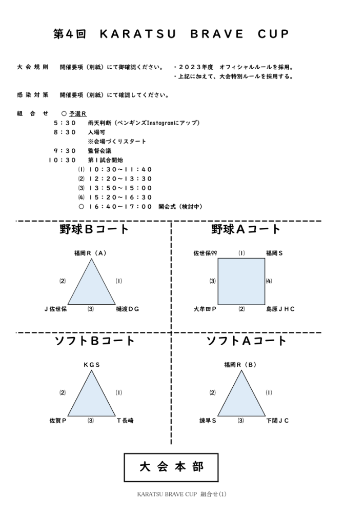 第4回　KARATSU　BRAVE　CUP　組み合わせ